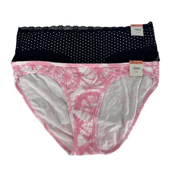 Jenni Intimates NEW Lot of 2 XXXL Panties Black White Polka Dots Pink Tie Dye - Picture 1 of 12
